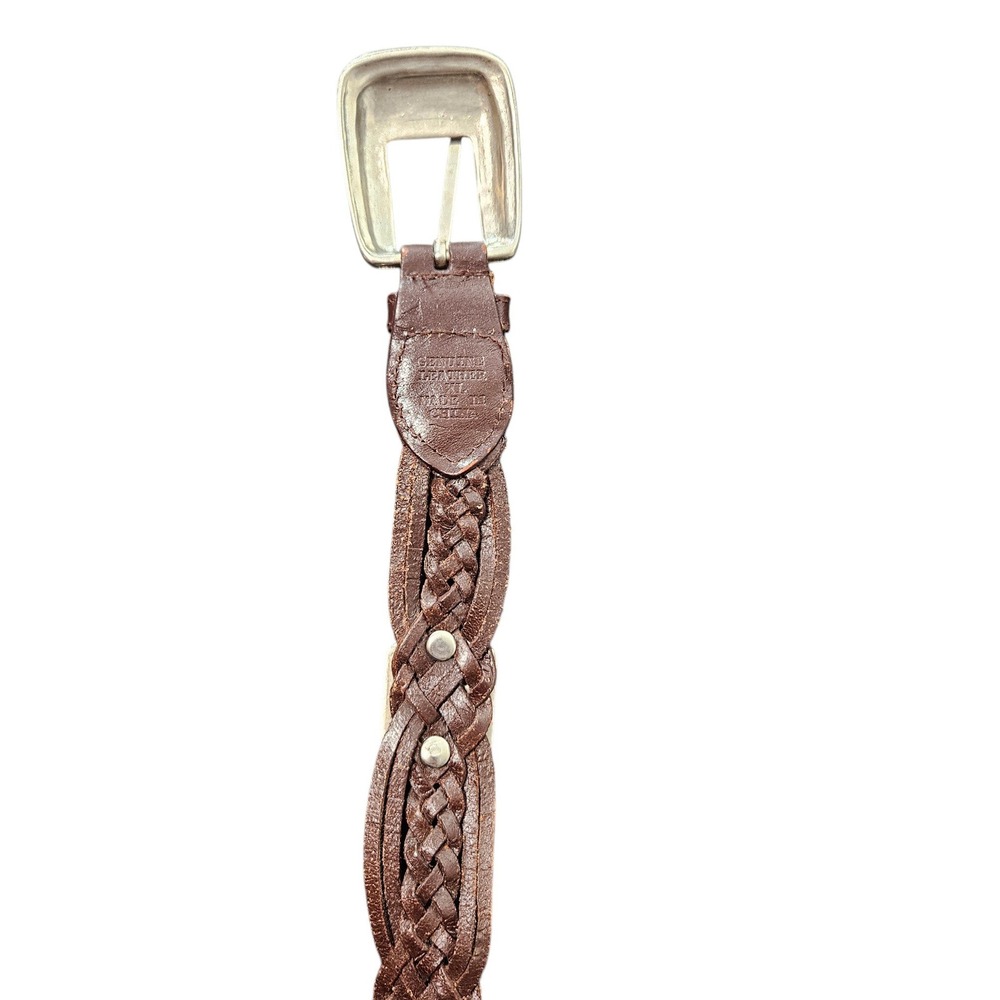 Brown Braided Genuine Leather Western Belt Silver Floral Conchos Buckle Women's - Picture 5 of 5